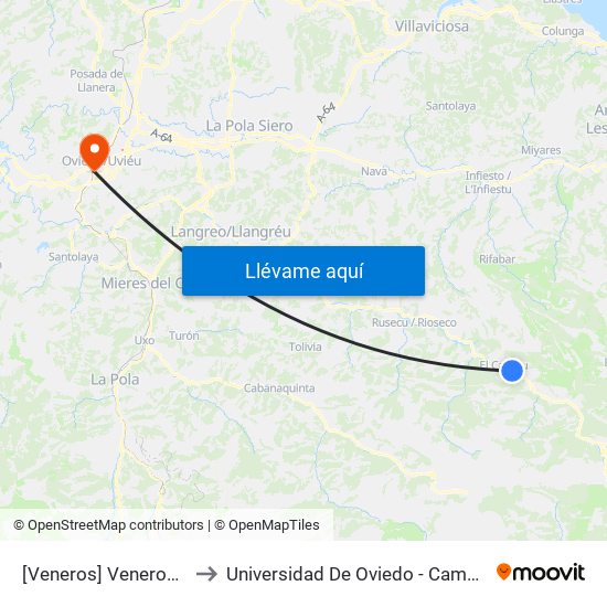 [Veneros]  Veneros [Cta 01228] to Universidad De Oviedo - Campus De Llamaquique map