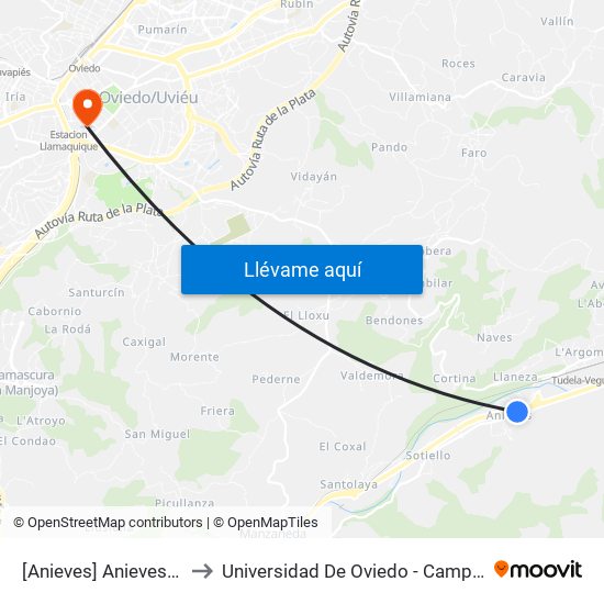 [Anieves]  Anieves [Cta 01235] to Universidad De Oviedo - Campus De Llamaquique map