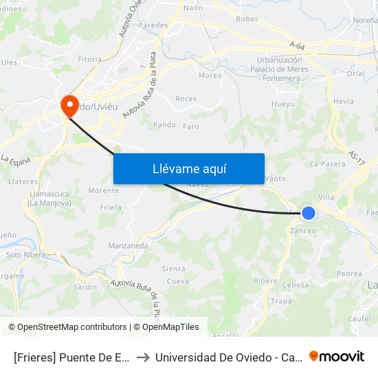 [Frieres]  Puente De El Viso [Cta 01236] to Universidad De Oviedo - Campus De Llamaquique map