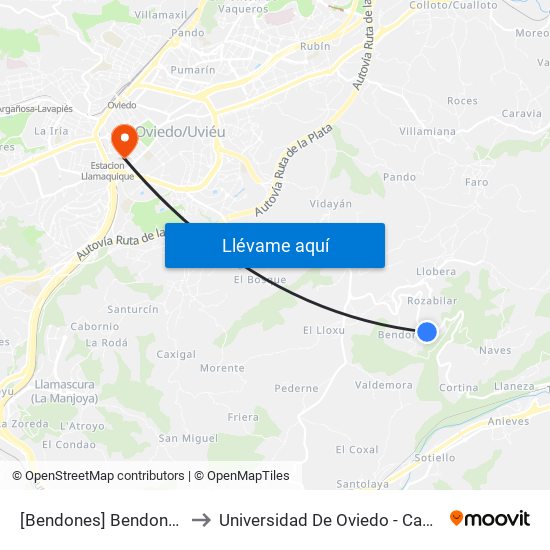 [Bendones]  Bendones 2 [Cta 01240] to Universidad De Oviedo - Campus De Llamaquique map
