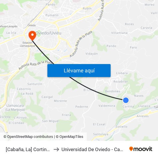 [Cabaña, La]  Cortina 1 [Cta 01242] to Universidad De Oviedo - Campus De Llamaquique map