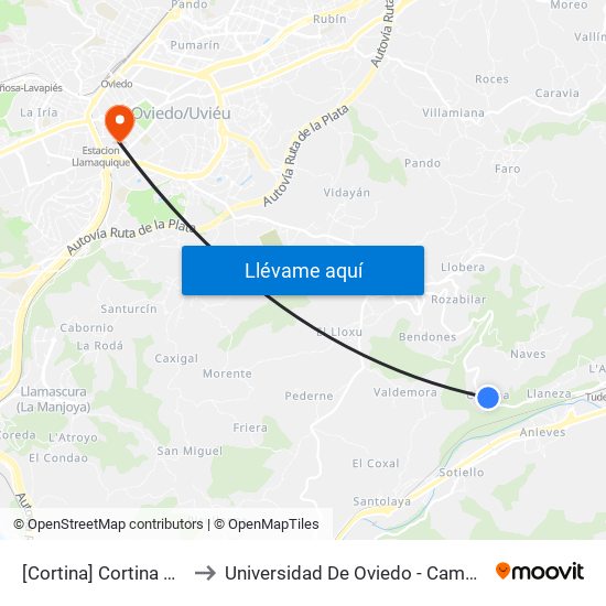 [Cortina]  Cortina 2 [Cta 01243] to Universidad De Oviedo - Campus De Llamaquique map