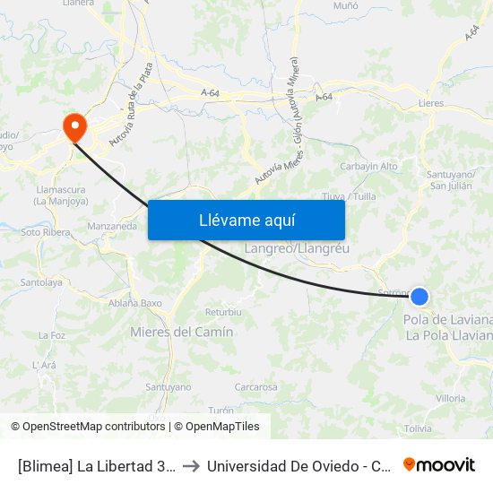 [Blimea]  La Libertad 38 Avda [Cta 01252] to Universidad De Oviedo - Campus De Llamaquique map