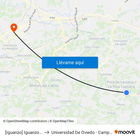 [Iguanzo]  Iguanzo [Cta 01254] to Universidad De Oviedo - Campus De Llamaquique map
