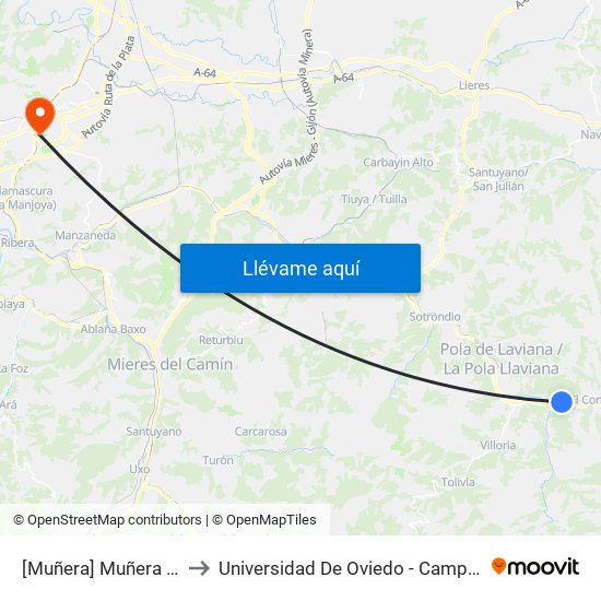 [Muñera]  Muñera [Cta 01257] to Universidad De Oviedo - Campus De Llamaquique map