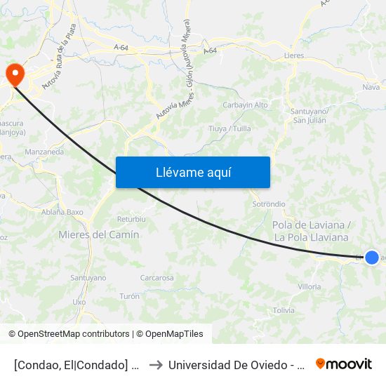 [Condao, El|Condado]  El Condao [Cta 01259] to Universidad De Oviedo - Campus De Llamaquique map