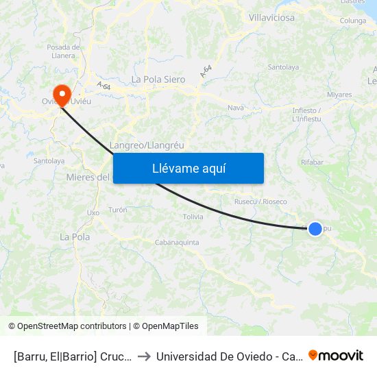 [Barru, El|Barrio]  Cruce Orlé [Cta 01263] to Universidad De Oviedo - Campus De Llamaquique map
