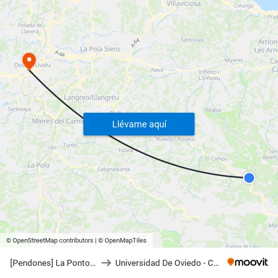 [Pendones]  La Pontonciella [Cta 01265] to Universidad De Oviedo - Campus De Llamaquique map
