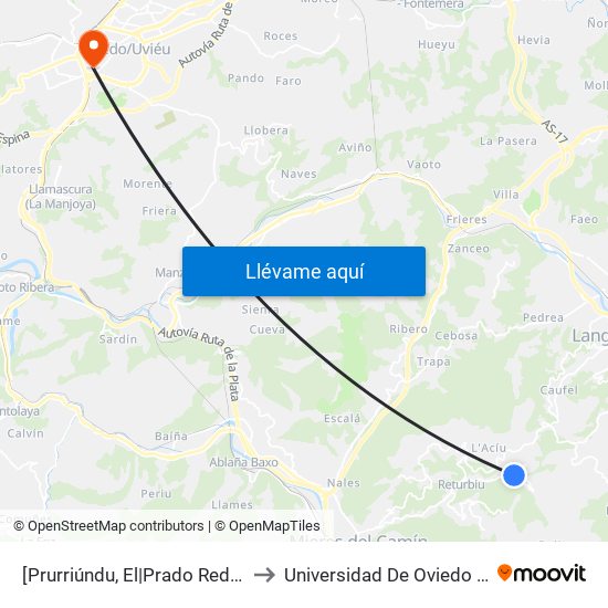 [Prurriúndu, El|Prado Redondo]  Entrerríos [Cta 01267] to Universidad De Oviedo - Campus De Llamaquique map