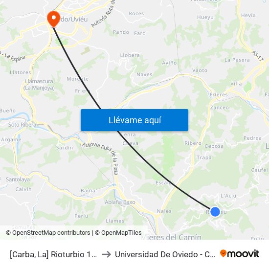 [Carba, La]  Rioturbio 1 - Iglesia [Cta 01270] to Universidad De Oviedo - Campus De Llamaquique map