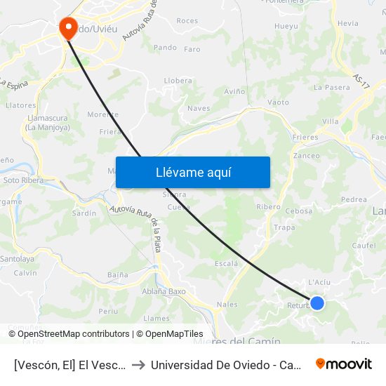 [Vescón, El]  El Vescón [Cta 01276] to Universidad De Oviedo - Campus De Llamaquique map