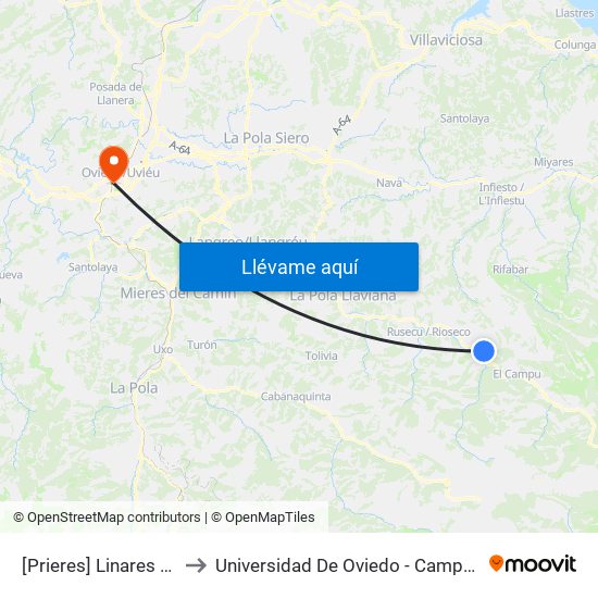 [Prieres]  Linares [Cta 01283] to Universidad De Oviedo - Campus De Llamaquique map
