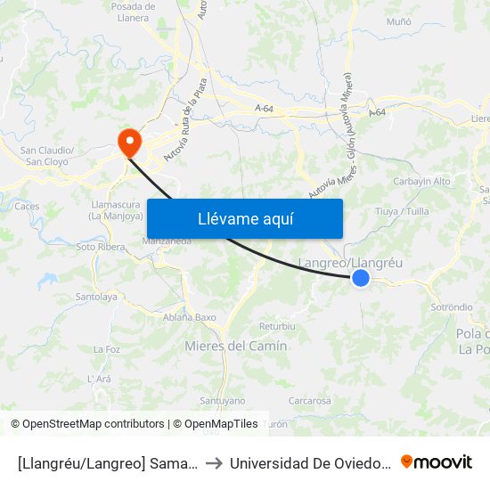 [Llangréu/Langreo]  Sama - Torre De Abajo [Cta 01295] to Universidad De Oviedo - Campus De Llamaquique map