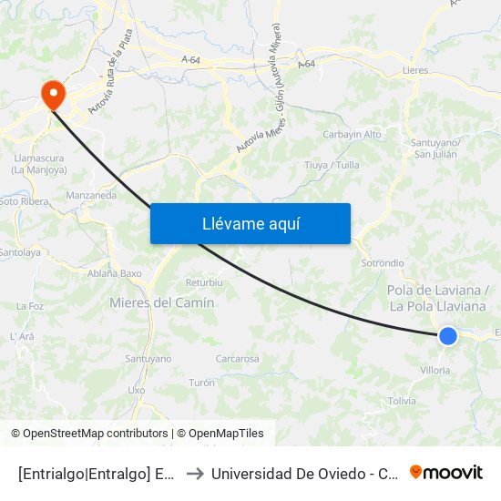 [Entrialgo|Entralgo]  Entrialgo [Cta 01314] to Universidad De Oviedo - Campus De Llamaquique map