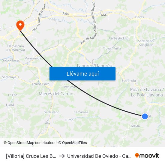 [Villoria]  Cruce Les Bories [Cta 01320] to Universidad De Oviedo - Campus De Llamaquique map