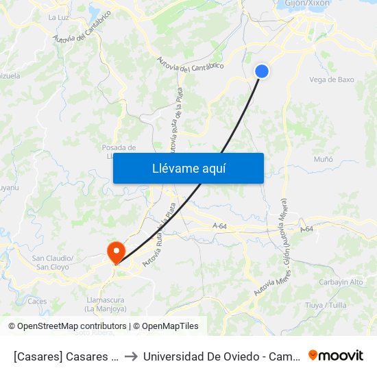 [Casares]  Casares 2 [Cta 01323] to Universidad De Oviedo - Campus De Llamaquique map