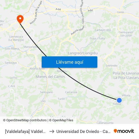 [Valdelafaya]  Valdelafaya [Cta 01324] to Universidad De Oviedo - Campus De Llamaquique map