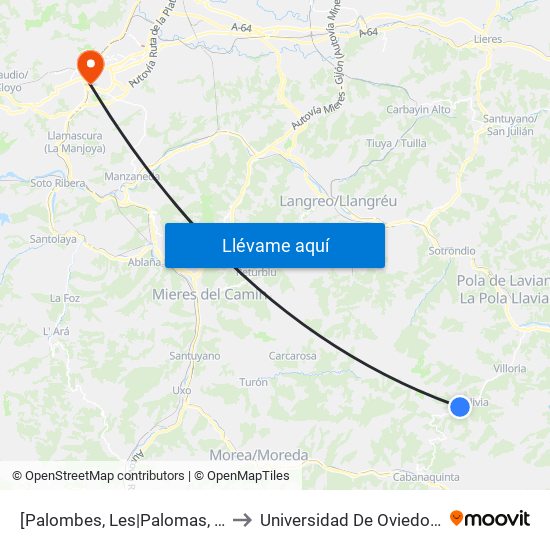 [Palombes, Les|Palomas, Las]  Cruce Tolivia [Cta 01330] to Universidad De Oviedo - Campus De Llamaquique map