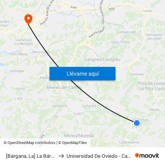 [Bárgana, La]  La Bárgana [Cta 01333] to Universidad De Oviedo - Campus De Llamaquique map