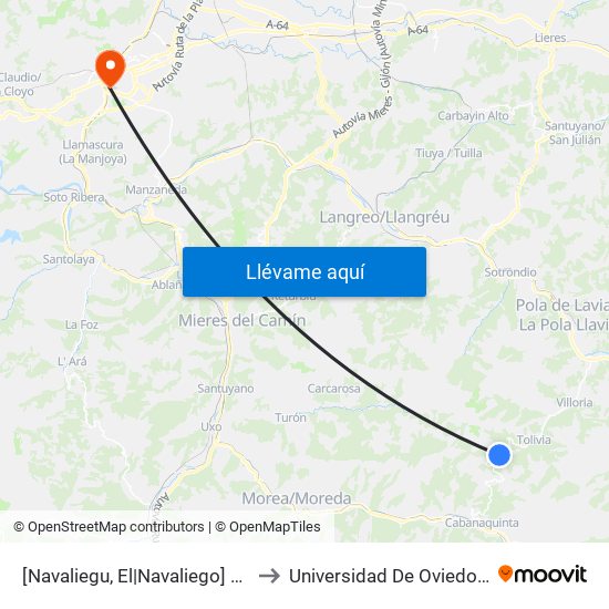 [Navaliegu, El|Navaliego]  Cruce El Navaliegu [Cta 01335] to Universidad De Oviedo - Campus De Llamaquique map