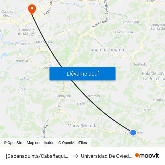 [Cabanaquinta/Cabañaquinta]  Ayuntamiento Aller [Cta 01342] to Universidad De Oviedo - Campus De Llamaquique map