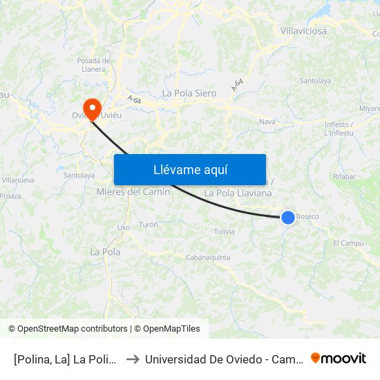 [Polina, La]  La Polina [Cta 01344] to Universidad De Oviedo - Campus De Llamaquique map