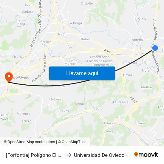[Forfontía]  Polígono El Berrón Este 2 [Cta 02033] to Universidad De Oviedo - Campus De Llamaquique map