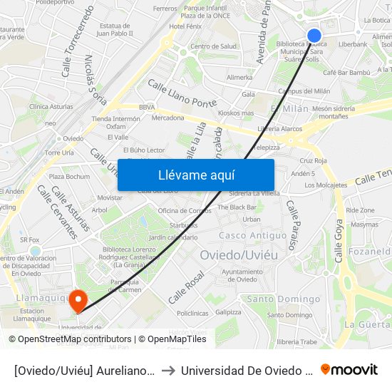 [Oviedo/Uviéu]  Aureliano San Román 31 [Cta 02058] to Universidad De Oviedo - Campus De Llamaquique map