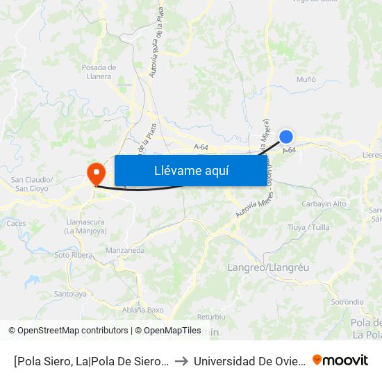 [Pola Siero, La|Pola De Siero]  Celleruelo 66 - La Soledad [Cta 03532] to Universidad De Oviedo - Campus De Llamaquique map