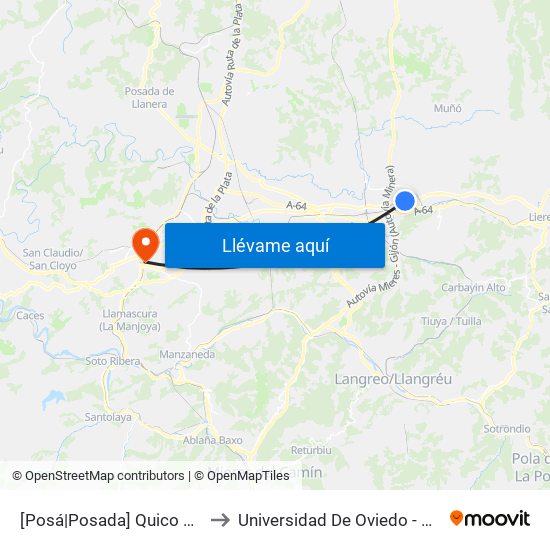 [Posá|Posada]  Quico Lemus 36 [Cta 03534] to Universidad De Oviedo - Campus De Llamaquique map