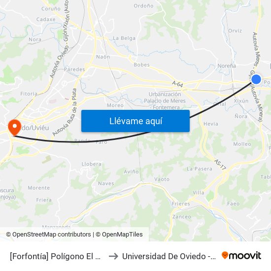 [Forfontía]  Polígono El Berrón Este 3 [Cta 03535] to Universidad De Oviedo - Campus De Llamaquique map