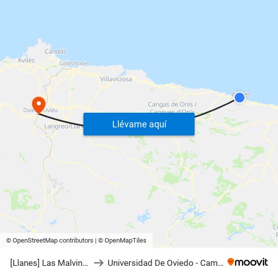[Llanes]  Las Malvinas [Cta 03542] to Universidad De Oviedo - Campus De Llamaquique map