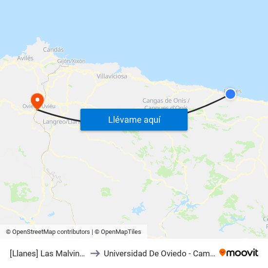 [Llanes]  Las Malvinas [Cta 03543] to Universidad De Oviedo - Campus De Llamaquique map
