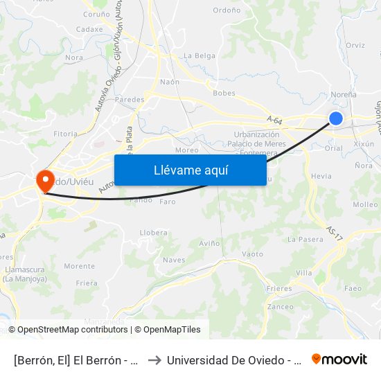 [Berrón, El]  El Berrón - Buenavista [Cta 03546] to Universidad De Oviedo - Campus De Llamaquique map