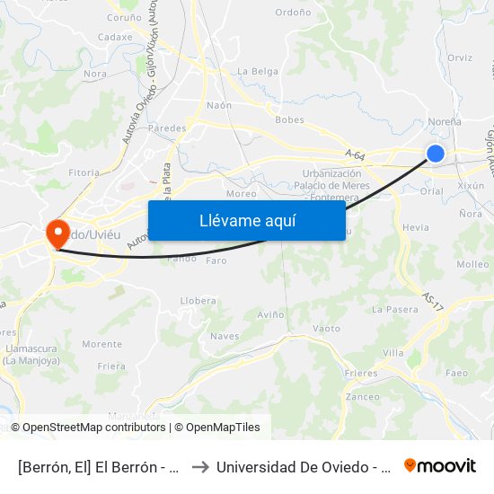 [Berrón, El]  El Berrón - Buenavista [Cta 03548] to Universidad De Oviedo - Campus De Llamaquique map