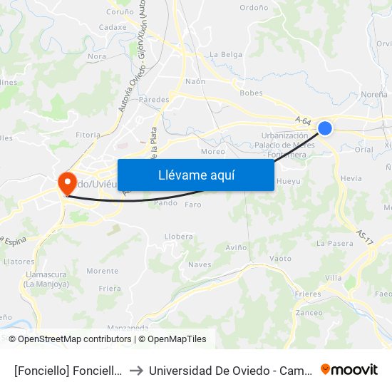 [Fonciello]  Fonciello [Cta 03565] to Universidad De Oviedo - Campus De Llamaquique map