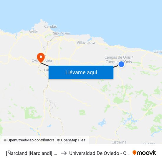 [Ñarciandi|Narciandi]  Canzolaz [Cta 03572] to Universidad De Oviedo - Campus De Llamaquique map