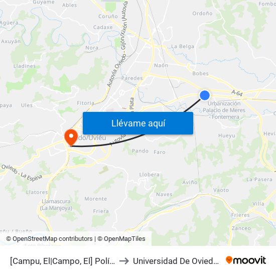 [Campu, El|Campo, El]  Polígono Granda Oeste [Cta 03579] to Universidad De Oviedo - Campus De Llamaquique map