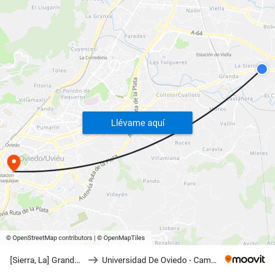 [Sierra, La]  Granda [Cta 03581] to Universidad De Oviedo - Campus De Llamaquique map