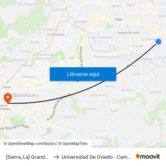 [Sierra, La]  Granda [Cta 03582] to Universidad De Oviedo - Campus De Llamaquique map