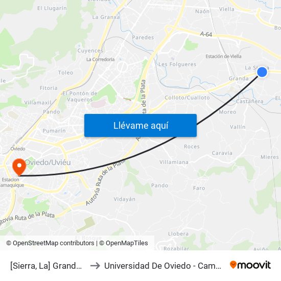 [Sierra, La]  Granda [Cta 03584] to Universidad De Oviedo - Campus De Llamaquique map