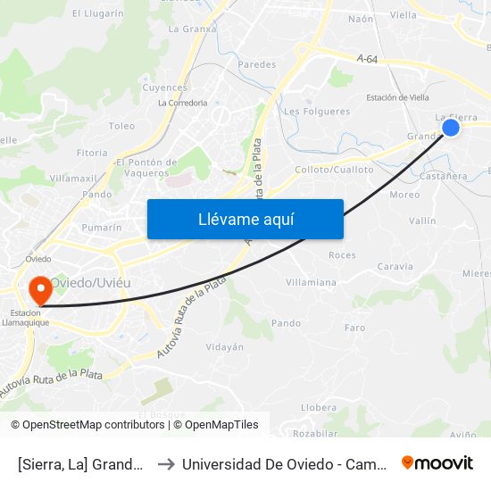 [Sierra, La]  Granda [Cta 03585] to Universidad De Oviedo - Campus De Llamaquique map
