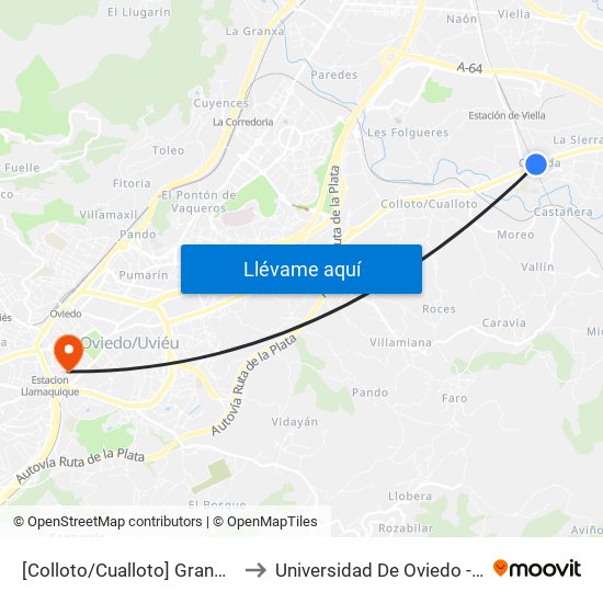 [Colloto/Cualloto]  Granda - El Llugarín [Cta 03588] to Universidad De Oviedo - Campus De Llamaquique map