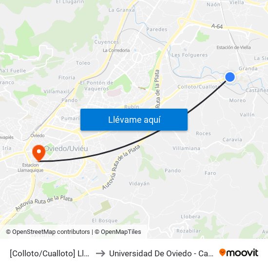 [Colloto/Cualloto]  Llames [Cta 03592] to Universidad De Oviedo - Campus De Llamaquique map