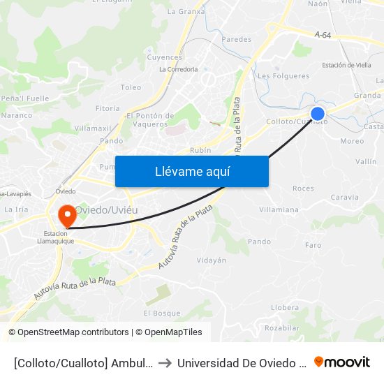 [Colloto/Cualloto]  Ambulatorio - Puente [Cta 03596] to Universidad De Oviedo - Campus De Llamaquique map