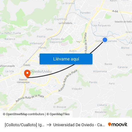 [Colloto/Cualloto]  Iglesia [Cta 03597] to Universidad De Oviedo - Campus De Llamaquique map