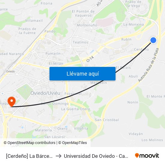[Cerdeño]  La Bárcena [Cta 03600] to Universidad De Oviedo - Campus De Llamaquique map
