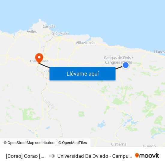 [Corao]  Corao [Cta 03603] to Universidad De Oviedo - Campus De Llamaquique map