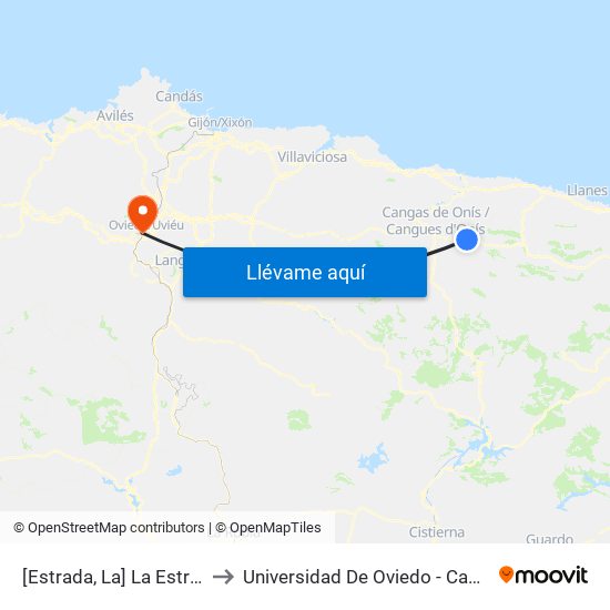 [Estrada, La]  La Estrada [Cta 03605] to Universidad De Oviedo - Campus De Llamaquique map