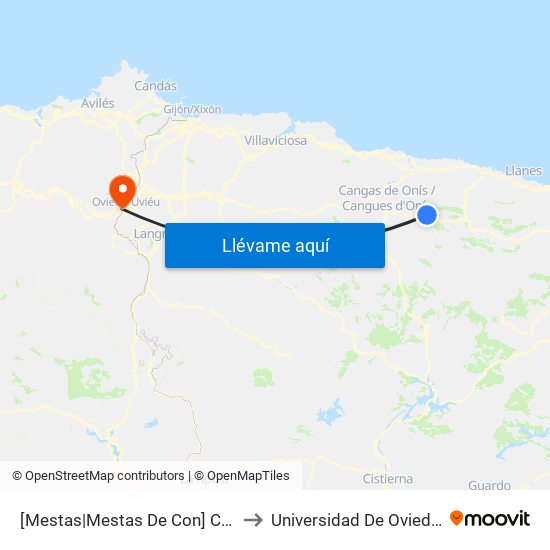[Mestas|Mestas De Con]  Cruce Estelleru - Beceña [Cta 03616] to Universidad De Oviedo - Campus De Llamaquique map